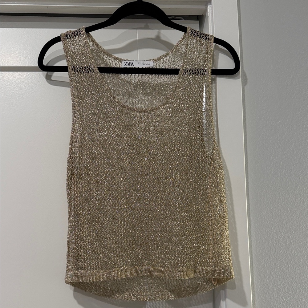 Zara Metallic Gold Knit Tank Top